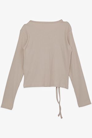 BREEZE Kız Çocuk Uzun Kollu Tişört Büzgülü 8-14 Yaş, Bej