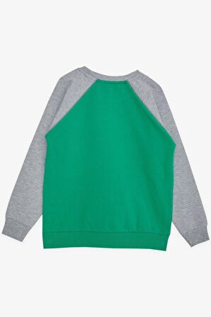 BREEZE GİRLS & BOYS Erkek Çocok Sweatshirt Yazı Baskılı Cepli 5-10 Yaş, Yeşil