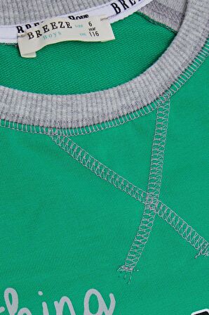 BREEZE GİRLS & BOYS Erkek Çocuk  Çocok Sweatshirt Yazı Baskılı Cepli 5-10 Yaş, Yeşil
