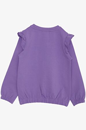 BREEZE Kız Çocuk Sweatshirt Pullu Ayıcık Aksesuarlı Simli Yazı Bazkılı 1.5-5 Yaş, Eflatun