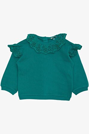 Breeze Kız Bebek Sweatshirt Güpürlü Arkası Düğmeli 9 Ay-3 Yaş, Yeşil