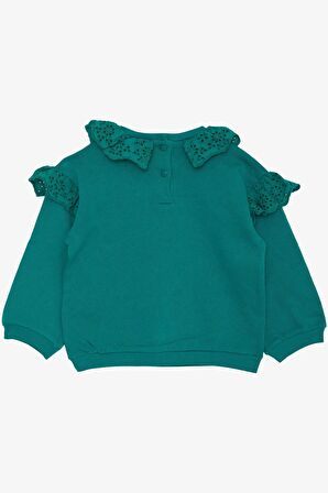 Breeze Kız Bebek Sweatshirt Güpürlü Arkası Düğmeli 9 Ay-3 Yaş, Yeşil