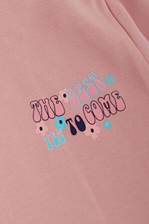 BREEZE Kız Çocuk Sweatshirt Kanguru Cepli Yazı Baskılı Güpürlü 3-8 Yaş, Gülkurusu