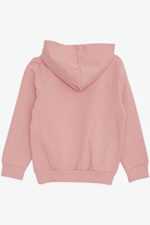 BREEZE Kız Çocuk Sweatshirt Kanguru Cepli Yazı Baskılı Güpürlü 3-8 Yaş, Gülkurusu