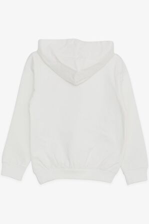 BREEZE Kız Çocuk Sweatshirt Kanguru Cepli Yazı Baskılı Güpürlü 3-8 Yaş, Ekru