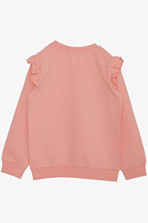 BREEZE Kız Çocuk Sweatshirt Pullu Simli Yazı Baskılı 3-8 Yaş, Somon