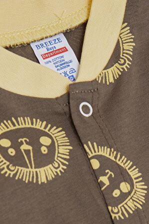 BREEZE Erkek Bebek Tulum Sevimli Aslancık Desenli 0-6 Ay, Vizon