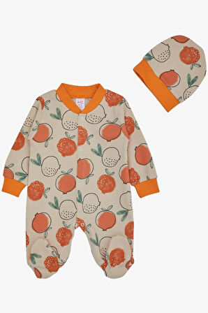 Breeze Kız Bebek Patikli Tulum Nar Desenli 0-6 Ay, Bej
