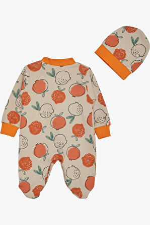 Breeze Kız Bebek Patikli Tulum Nar Desenli 0-6 Ay, Bej