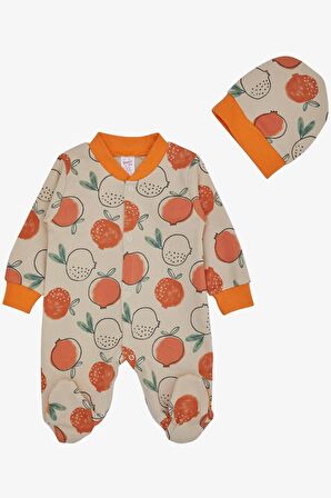 Breeze Kız Bebek Patikli Tulum Nar Desenli 0-6 Ay, Bej