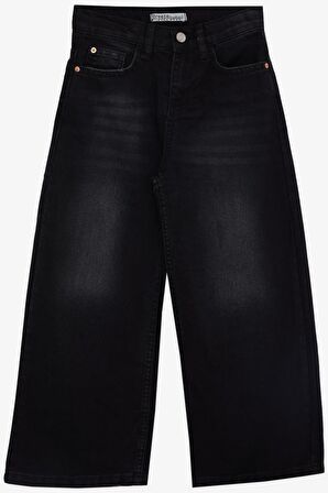 BREEZE Kız Çocuk Kot Pantolon Geniş Paça Cepli 5-9 Yaş, Siyah