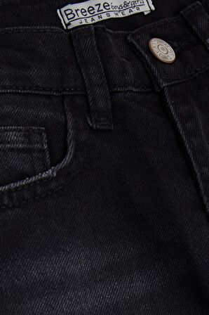 BREEZE Kız Çocuk Kot Pantolon Geniş Paça Cepli 5-9 Yaş, Siyah