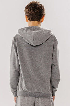 Breeze Girls & Boys Erkek Çocuk Sweatshirt Yazı Baskılı Armalı Kanguru Cepli 8-14 Yaş, Koyu Gri Melanj