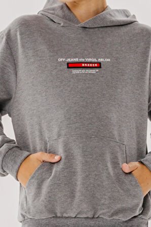 Breeze Girls & Boys Erkek Çocuk Sweatshirt Yazı Baskılı Armalı Kanguru Cepli 8-14 Yaş, Koyu Gri Melanj