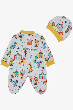 BREEZE Erkek Bebek Patikli Tulum Sirk Temalı 0-6 Ay, Beyaz