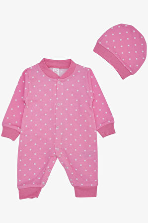 Breeze Kız Bebek Tulum Puantiye Desenli 0-6 Ay, Pembe