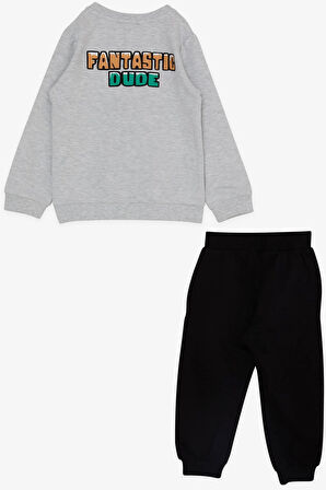 Breeze Girls & Boys Erkek Çocuk Eşofman Takımı Maceracı Hayvancıklar Baskılı 1.5-5 Yaş, Açık Gri Melanj