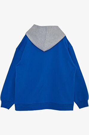 BREEZE GİRLS & BOYS Erkek Çocuk Sweatshirt Kapüşonlu Yazı Baskılı 8-14 Yaş, Saks Mavisi