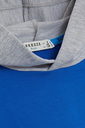 BREEZE GİRLS & BOYS Erkek Çocuk Sweatshirt Kapüşonlu Yazı Baskılı 8-14 Yaş, Saks Mavisi