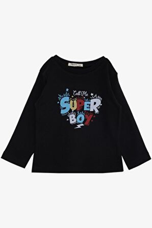 BREEZE GİRLS & BOYS Erkek Çocuk Uzun Kollu Tişört Yazı Baskılı 1-4 Yaş, Siyah