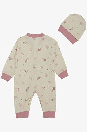 Breeze Kız Bebek Tulum Yaprak Desenli 0-6 Ay, Krem