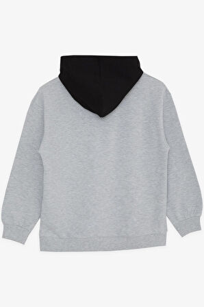 Breeze Girls & Boys Erkek Çocuk Sweatshirt Kapüşonlu Yazı Baskılı 8-14 Yaş, Gri Melanj