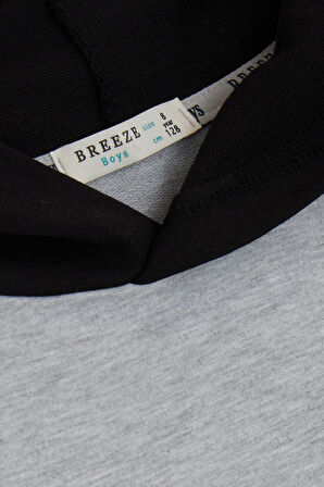 Breeze Girls & Boys Erkek Çocuk Sweatshirt Kapüşonlu Yazı Baskılı 8-14 Yaş, Gri Melanj