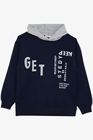 BREEZE GİRLS & BOYS Erkek Çocuk Sweatshirt Kapüşonlu Yazı Baskılı 8-14 Yaş, Lacivert