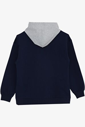 BREEZE GİRLS & BOYS Erkek Çocuk Sweatshirt Kapüşonlu Yazı Baskılı 8-14 Yaş, Lacivert