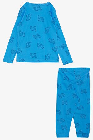 Breeze Erkek Çocuk Pijama Takımı Kaplumbağa Desenli 1.5-5 Yaş, Mavi