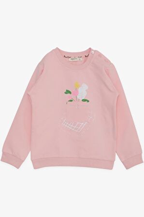 Breeze Kız Çocuk Sweatshirt Cepli Çiçek Baskılı 1-4 Yaş, Pembe