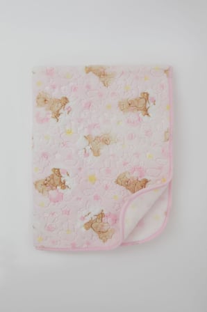 Breeze Golden Yenidoğan Bebek Battaniyesi Emboss Kabartma Ayıcık Desenli Pembe