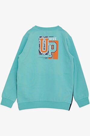 BREEZE GİRLS & BOYS Erkek Çocuk Sweatshirt Yazı Baskılı 8-12 Yaş, Su Yeşili