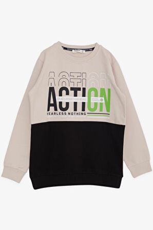 BREEZE GİRLS & BOYS Erkek Çocuk Sweatshirt Yazı Baskılı 8-12 Yaş, Bej