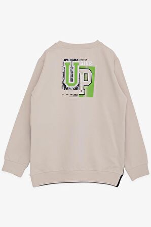 BREEZE GİRLS & BOYS Erkek Çocuk Sweatshirt Yazı Baskılı 8-12 Yaş, Bej