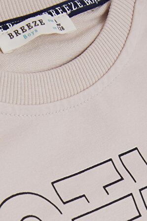 BREEZE GİRLS & BOYS Erkek Çocuk Sweatshirt Yazı Baskılı 8-12 Yaş, Bej