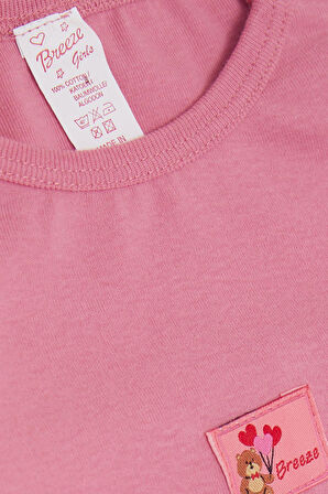 Breeze Kız Bebek Çıtçıtlı Zıbın Body Sevimli Balonlu Ayıcık Baskılı 9 Ay-3 Yaş, Gülkurusu