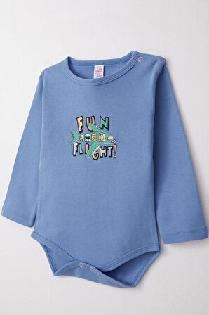 Breeze Erkek Bebek Çıtçıtlı Body Pilot Hayvancıklar Baskılı 9 Ay-3 Yaş, Mavi