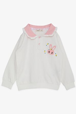 BREEZE Kız Çocuk Sweatshirt Tavşan Nakışlı Düğmeli 2-6 Yaş, Ekru