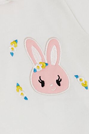 BREEZE Kız Çocuk Sweatshirt Tavşan Nakışlı Düğmeli 2-6 Yaş, Ekru