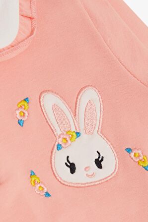 BREEZE Kız Çocuk Sweatshirt Tavşan Nakışlı Düğmeli 2-6 Yaş, Somon