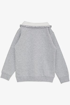 BREEZE Kız Çocuk Sweatshirt Tavşan Nakışlı Düğmeli 2-6 Yaş, Açık Gri Melanj