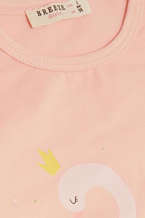 Breeze Kız Çocuk Uzun Kollu Tişört Prenses Kuğu Baskılı Pullu 2-6 Yaş, Somon