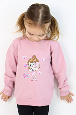 Breeze Kız Çocuk Sweatshirt Havalı Kız Baskılı 1.5-5 Yaş, Gülkurusu