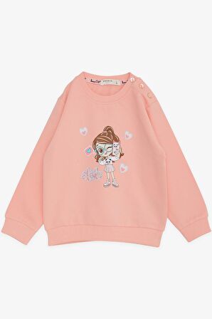 BREEZE Kız Çocuk Sweatshirt Havalı Kız Baskılı 1.5-5 Yaş, Somon