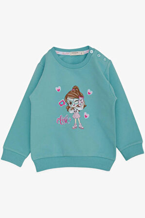 Breeze Kız Çocuk Sweatshirt Havalı Kız Baskılı 1.5-5 Yaş, Su Yeşili