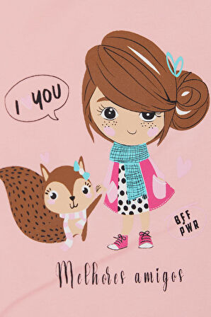 Breeze Kız Çocuk Uzun Kollu Tişört Dostluk Temalı Kız Baskılı 1-4 Yaş, Pembe