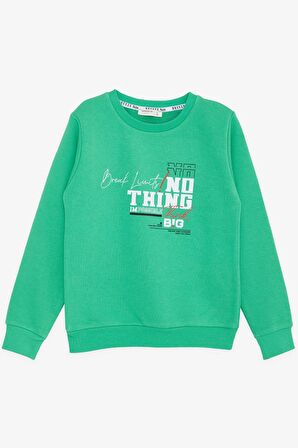 BREEZE GİRLS & BOYS Erkek Çocuk Sweatshirt Yazı Baskılı 8-14 Yaş, Yeşil