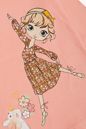 Breeze Kız Çocuk Uzun Kollu Tişört Dostluk Temalı Dansçı Kız Baskılı 2-6 Yaş, Somon
