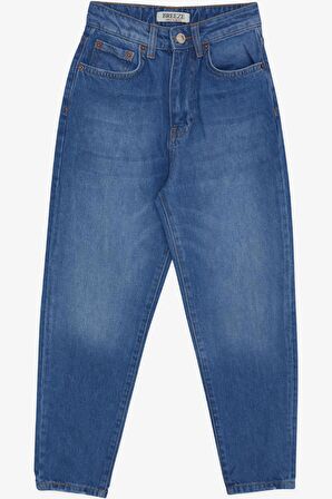 Breeze Kız Çocuk Jean Pantolon Cepli Düğmeli 9-14 Yaş, Mavi